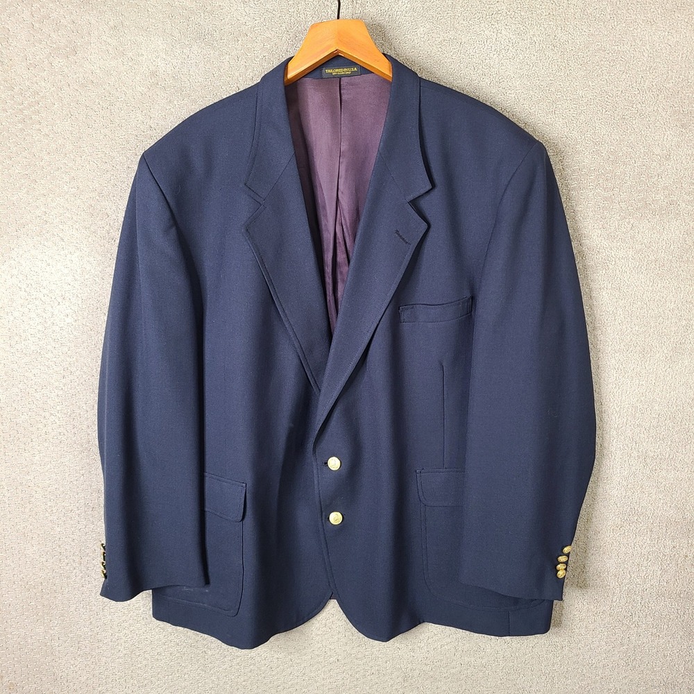 Sutter & Grant Jacket Mens 54R Navy Blue Sport Coat Gold Buttons Wool Blazer
